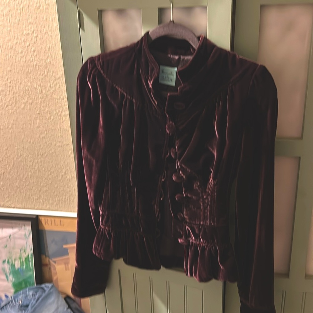 Brown/plum velveteen peplum jacket